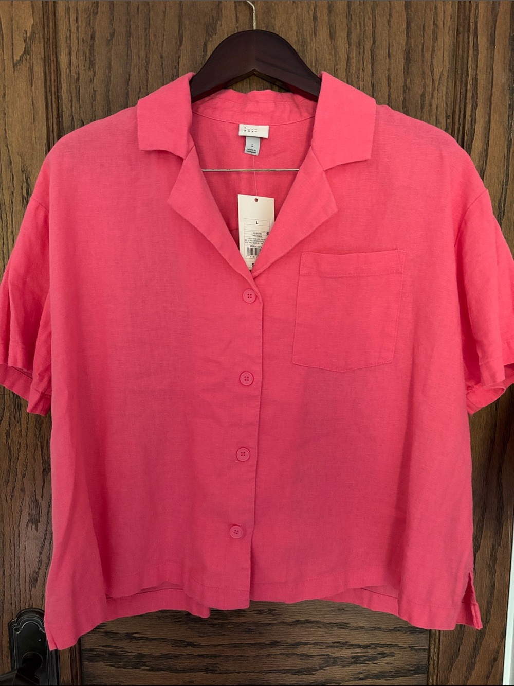 a new day Hot Pink Short-Sleeve Linen Button-Down Shirt